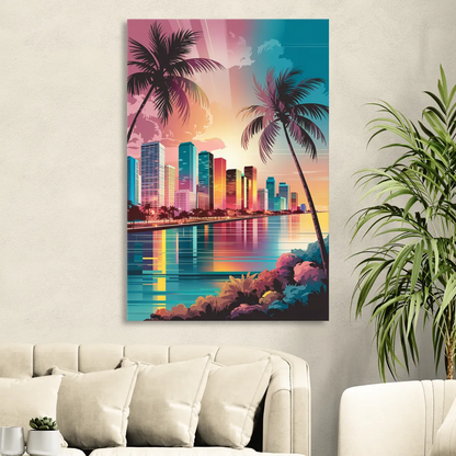 Miami Sunset Boulevard Sitting Room - Canvas Wall Art
