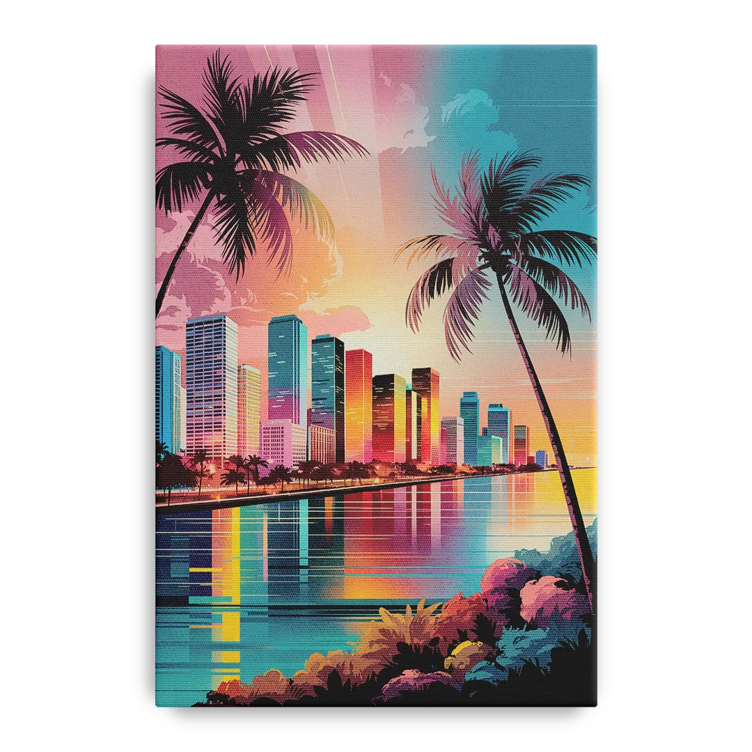 Miami Sunset Boulevard Front - Canvas Wall Art