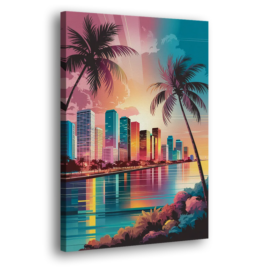 Miami Sunset Boulevard Side - Canvas Wall Art