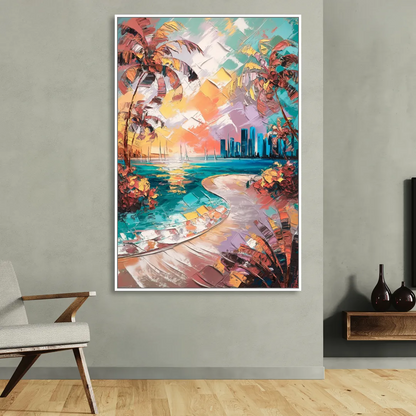 Miami Tropical Paradise Sitting Room - White Canvas Wall Art