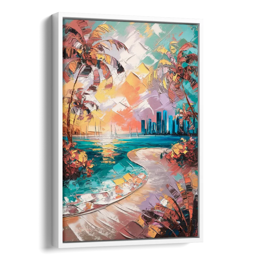 Miami Tropical Paradise Side - White Canvas Wall Art