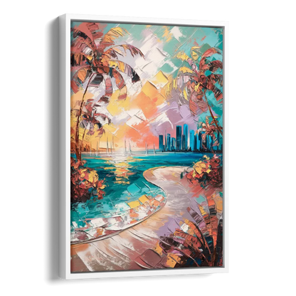 Miami Tropical Paradise Side - White Canvas Wall Art