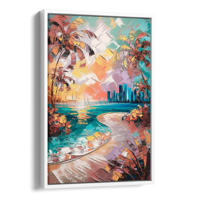 Miami Tropical Paradise Side - White Canvas Wall Art
