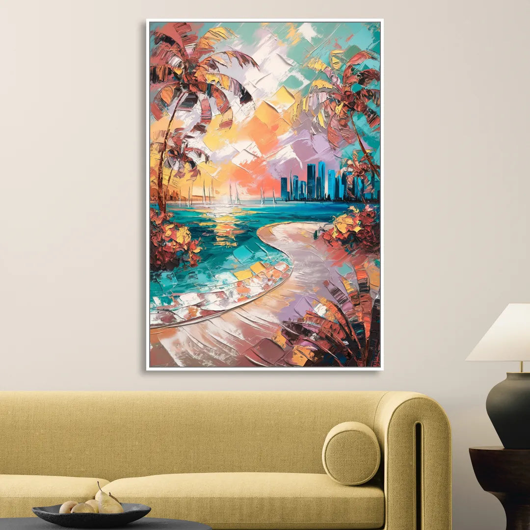Miami Tropical Paradise Living Room - White Canvas Wall Art