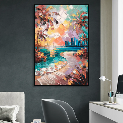 Miami Tropical Paradise Sitting Room - Black Canvas Wall Art