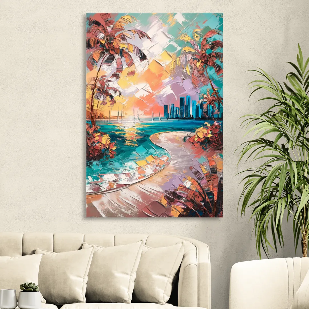 Miami Tropical Paradise Living Room - Canvas Wall Art