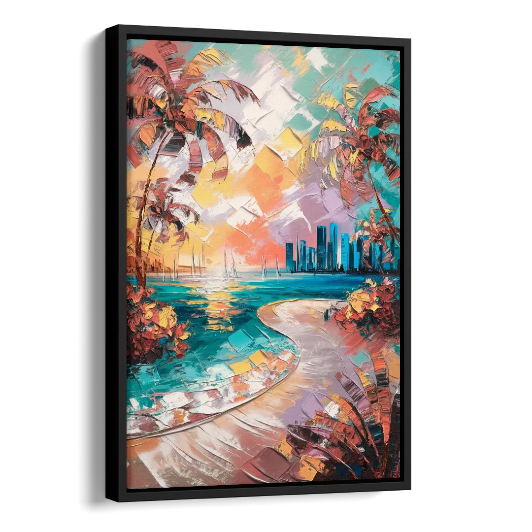Miami Tropical Paradise Side - Black Canvas Wall Art