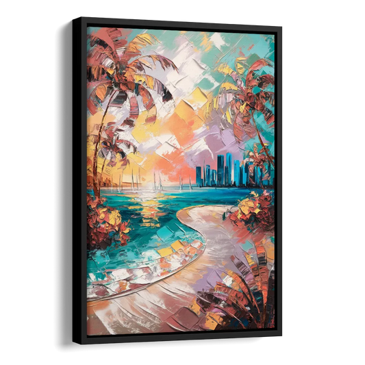 Miami Tropical Paradise Side - Black Canvas Wall Art
