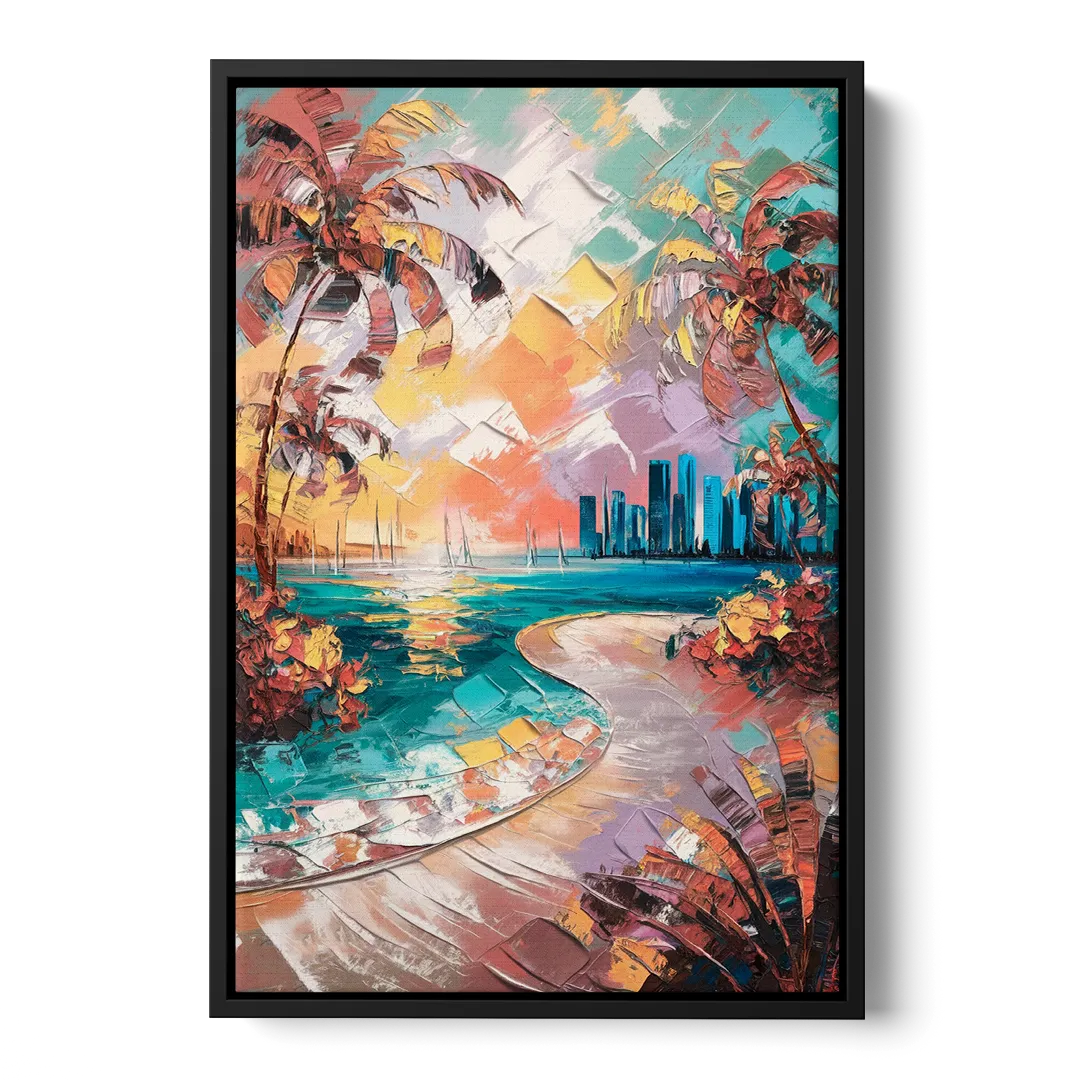 Miami Tropical Paradise Front - Black Canvas Wall Art