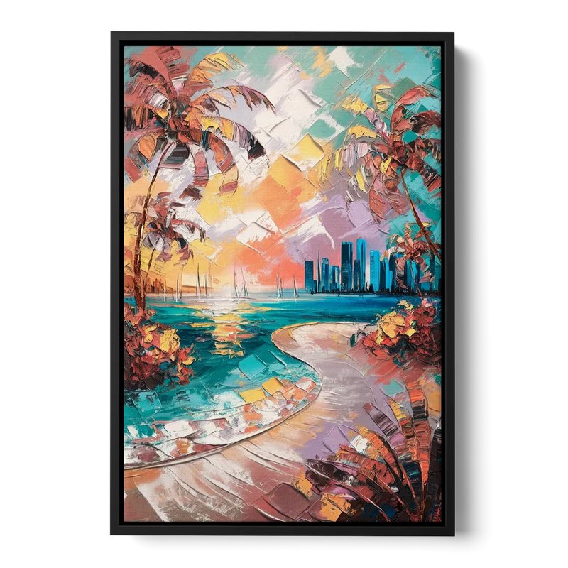 Miami Tropical Paradise Front - Black Canvas Wall Art