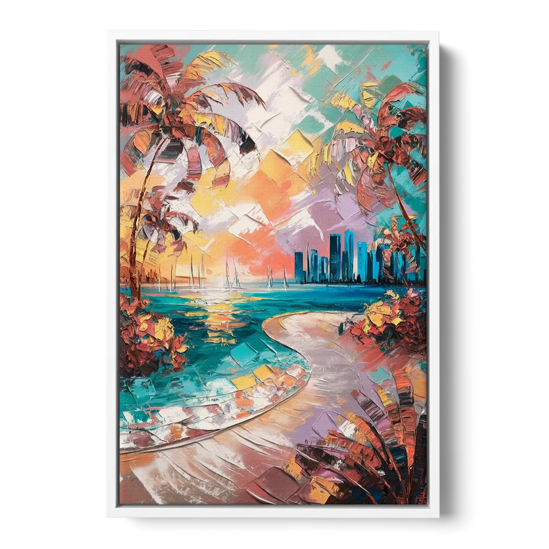Miami Tropical Paradise Front - White Canvas Wall Art