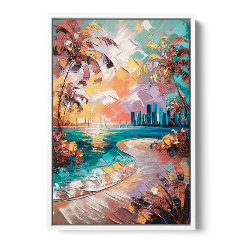 Miami Tropical Paradise Front - White Canvas Wall Art