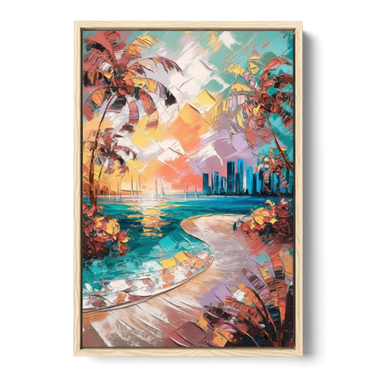 Miami Tropical Paradise - Oak Framed Canvas Wall Art - Front
