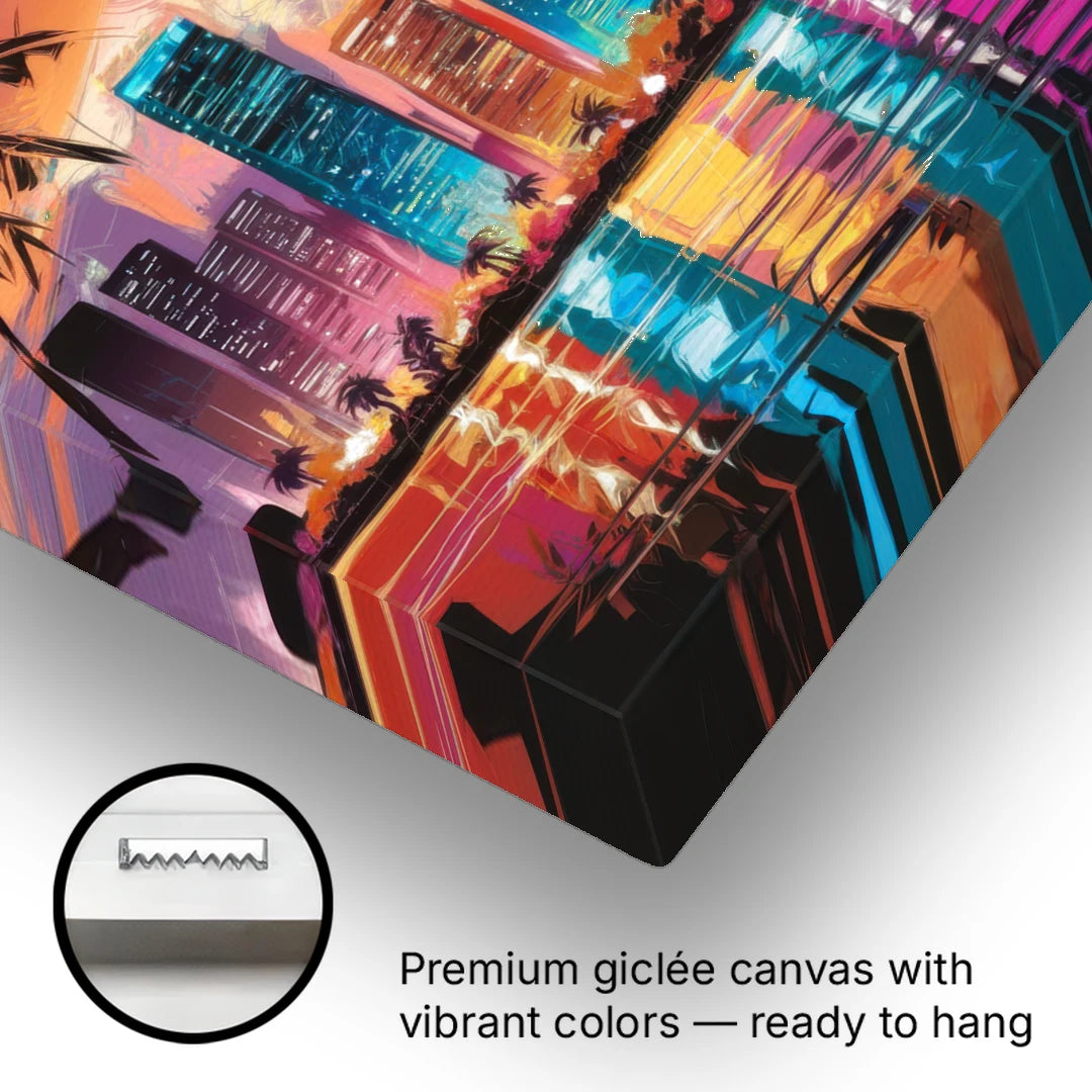 Miami Urban Sunset Glow - Canvas Wall Art - Gallery Wrap Corner