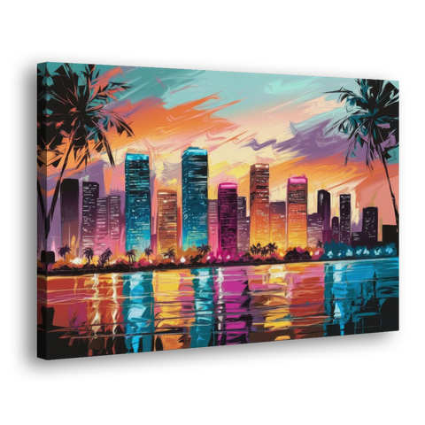 Miami Urban Sunset Glow - Canvas Wall Art - Side