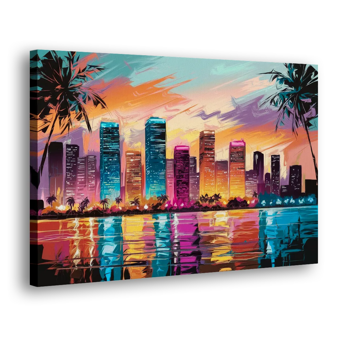 Miami Urban Sunset Glow Side - Canvas Wall Art