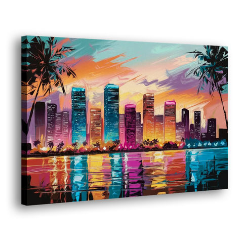 Miami Urban Sunset Glow - Canvas Wall Art