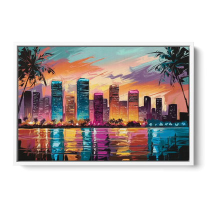 Miami Urban Sunset Glow Front - White Canvas Wall Art