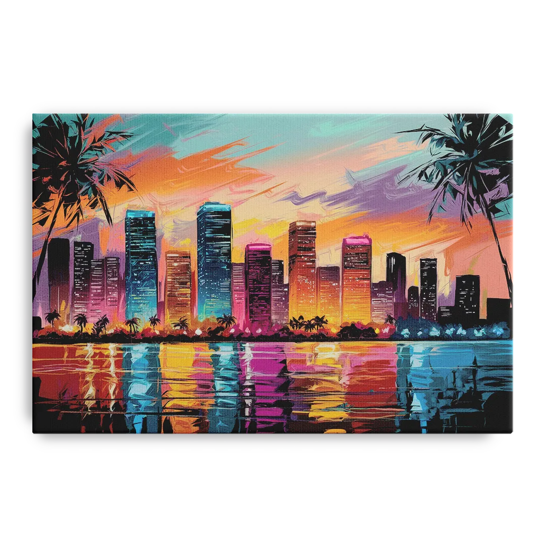Miami Urban Sunset Glow Front - Canvas Wall Art