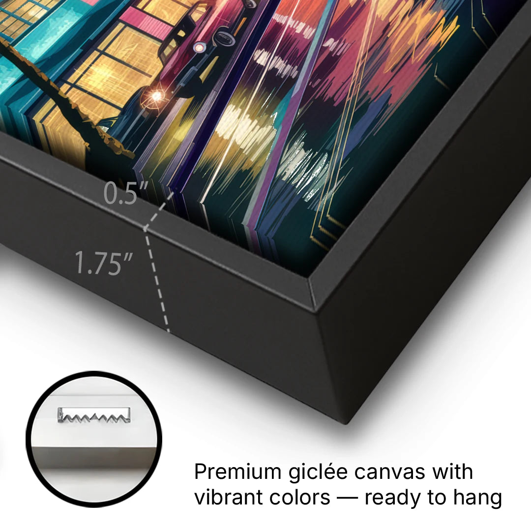 Miami Vibrant Colors - Black Framed Canvas Wall Art - Gallery Wrap Corner