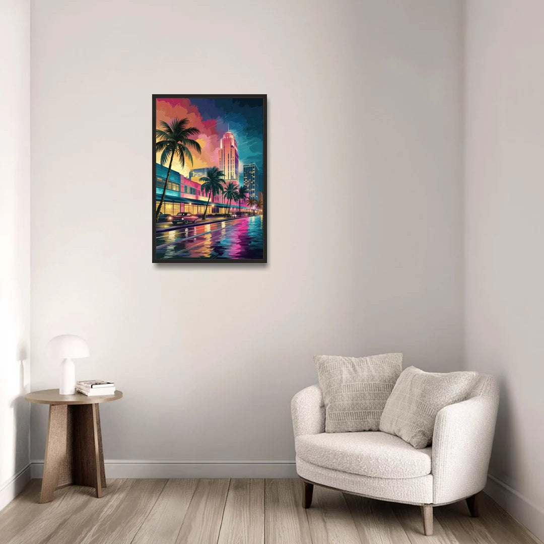Miami Vibrant Colors - Black Framed Canvas Wall Art - Sofa - 20x30