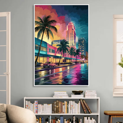 Miami Vibrant Colors Sitting Room - White Canvas Wall Art