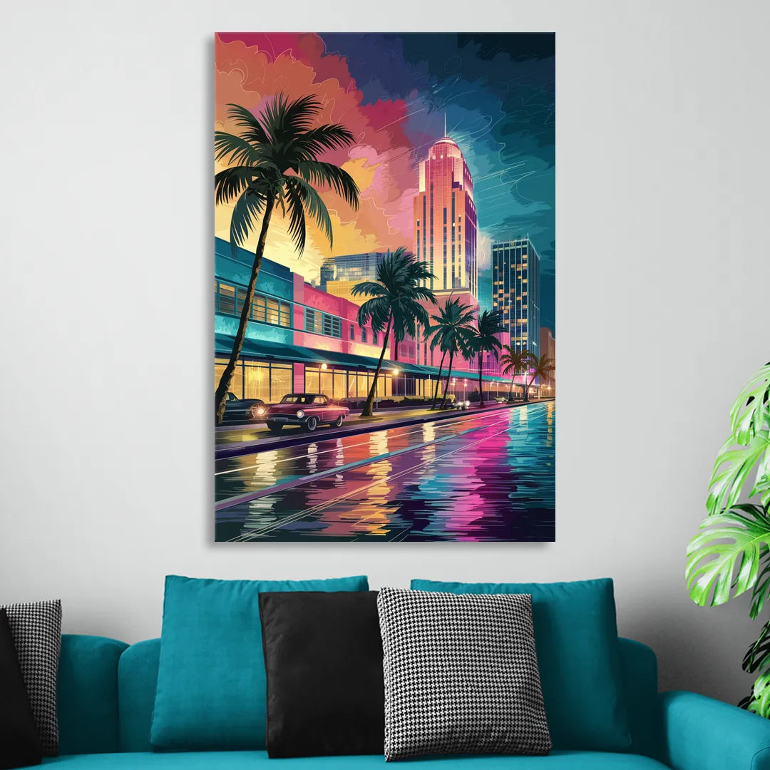 Miami Vibrant Colors Sitting Room - Canvas Wall Art
