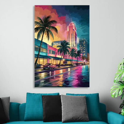 Miami Vibrant Colors Sitting Room - Canvas Wall Art