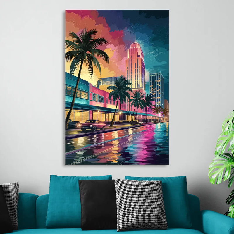 Miami Vibrant Colors Sitting Room - Canvas Wall Art