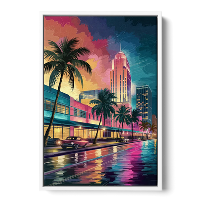 Miami Vibrant Colors Front - White Canvas Wall Art