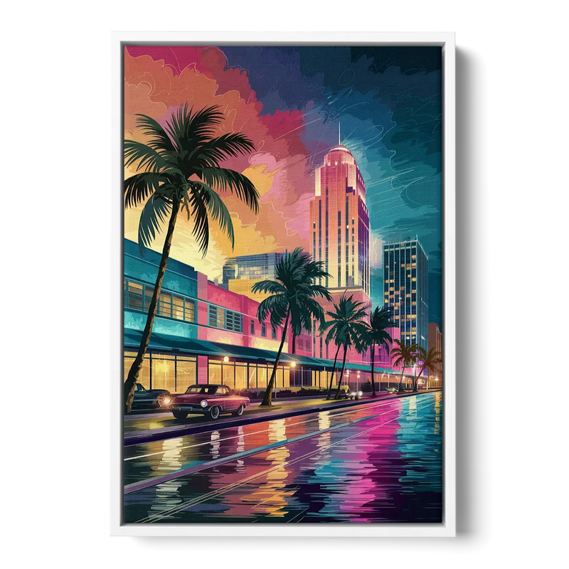 Miami Vibrant Colors Front - White Canvas Wall Art