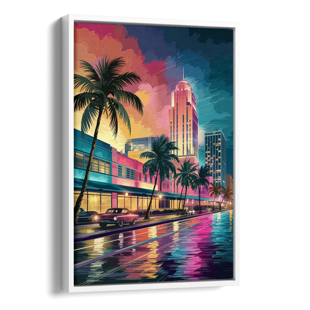 Miami Vibrant Colors Side - White Canvas Wall Art