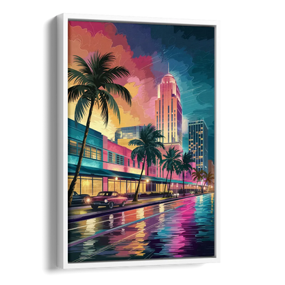 Miami Vibrant Colors Side - White Canvas Wall Art