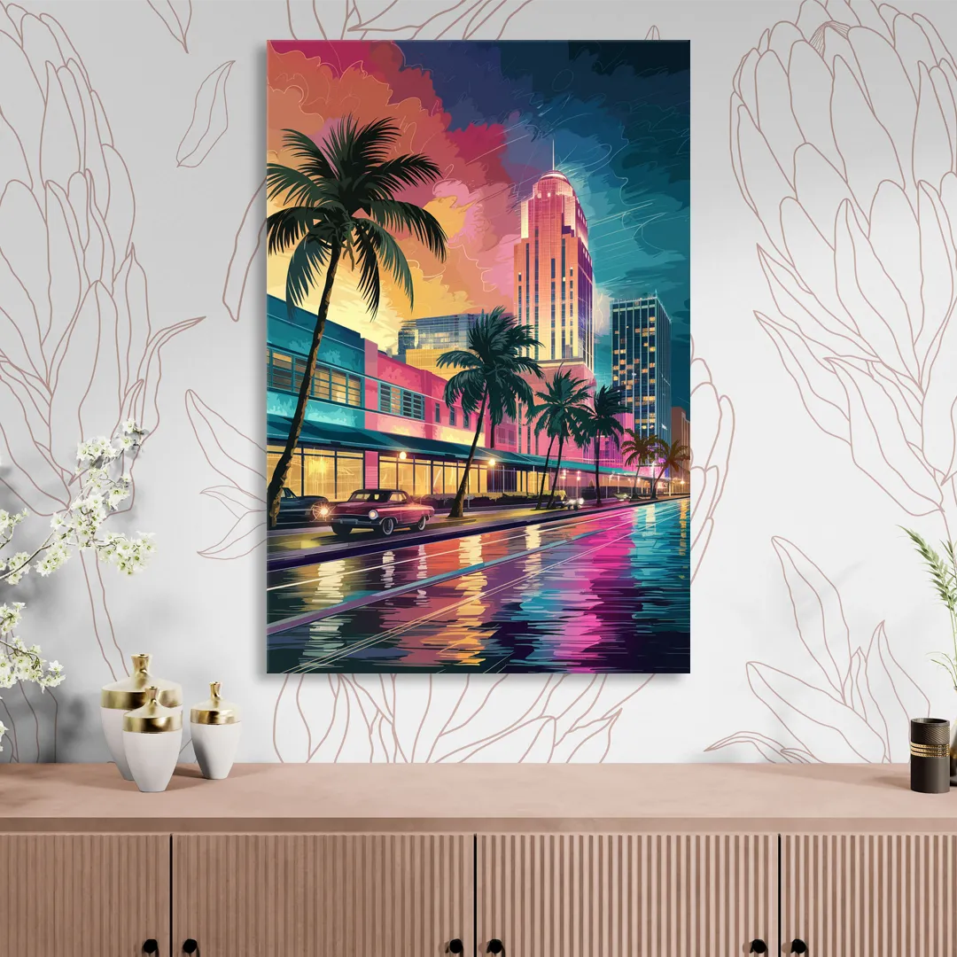 Miami Vibrant Colors Living Room - Canvas Wall Art