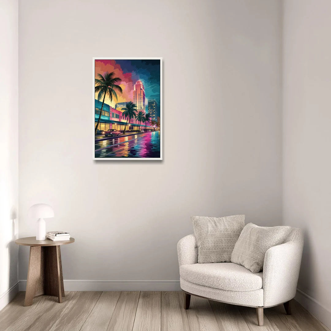 Miami Vibrant Colors - White Framed Canvas Wall Art - Sofa - 20x30