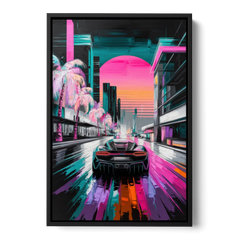 Miami Vice Neon Nights - Black Framed Canvas Wall Art - Front