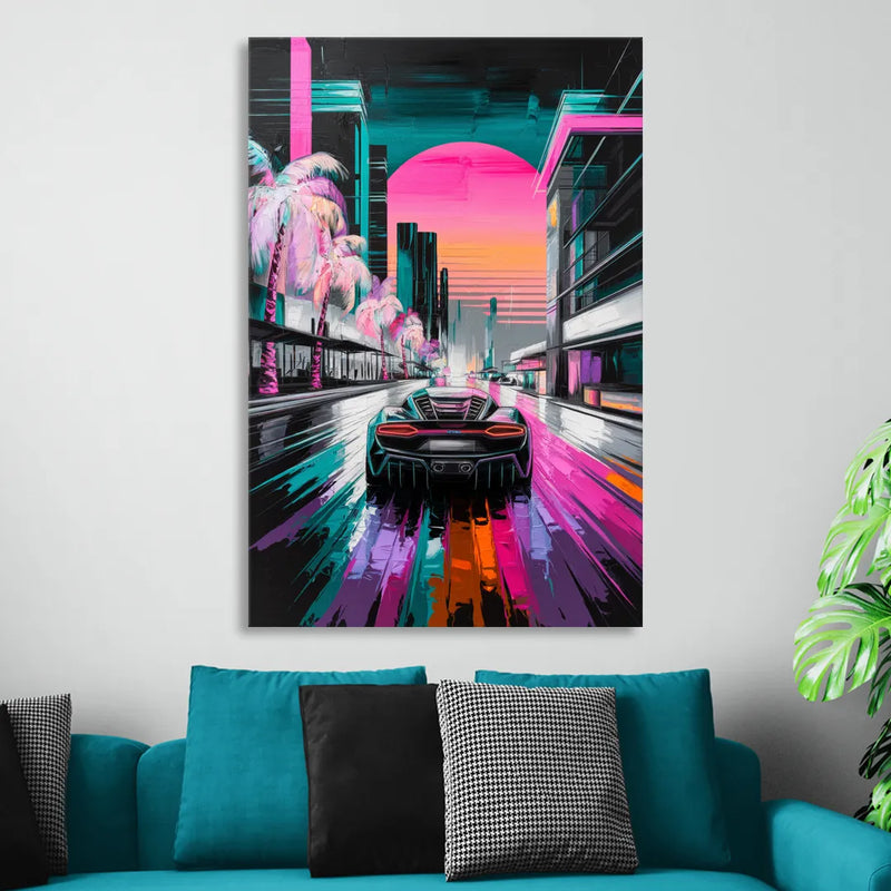 Miami Vice Neon Nights Living Room - Canvas Wall Art
