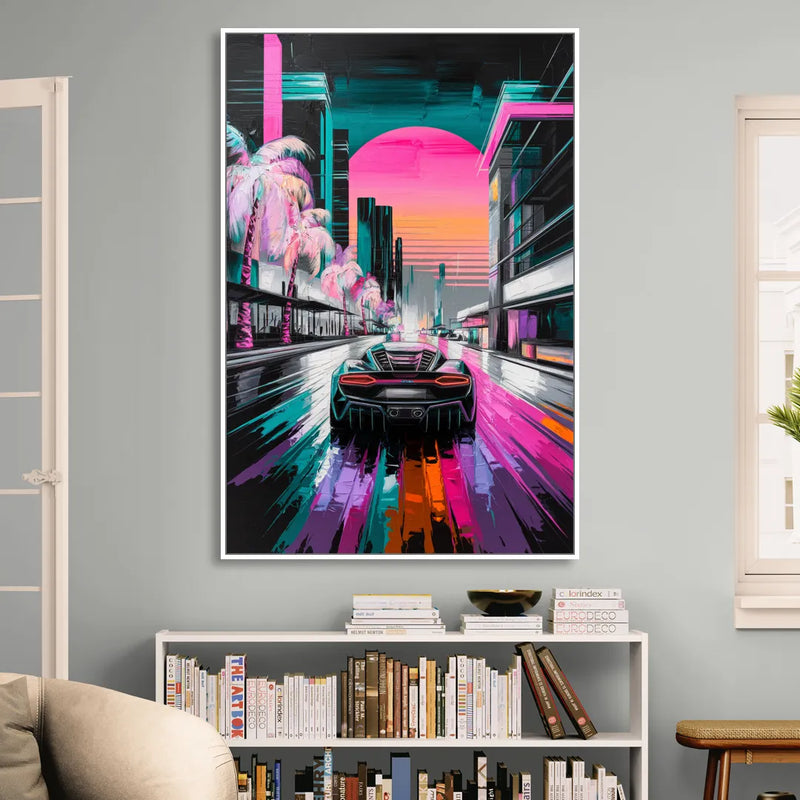 Miami Vice Neon Nights Living Room - White Canvas Wall Art