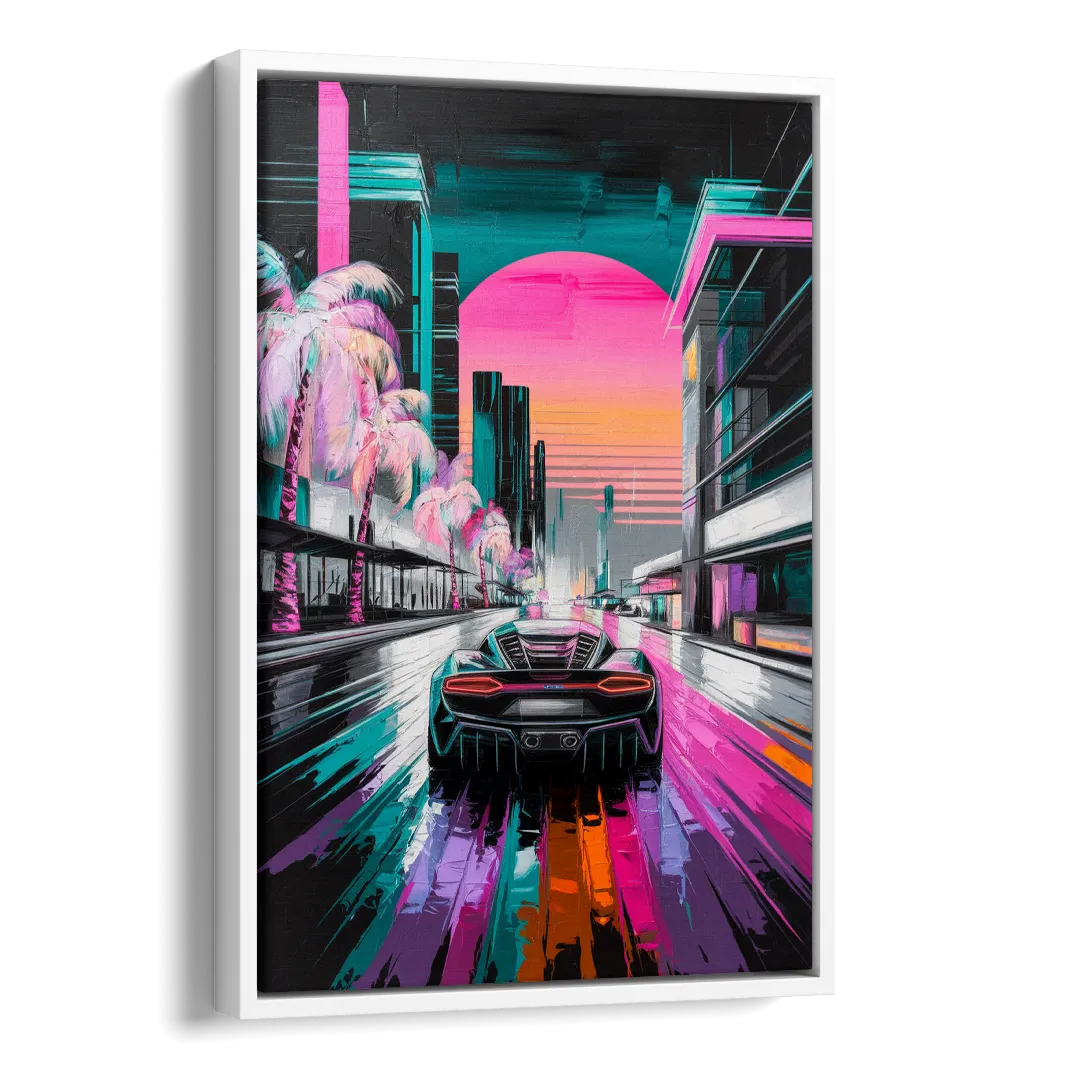 Miami Vice Neon Nights Side - White Canvas Wall Art