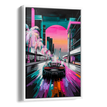 Miami Vice Neon Nights Side - White Canvas Wall Art