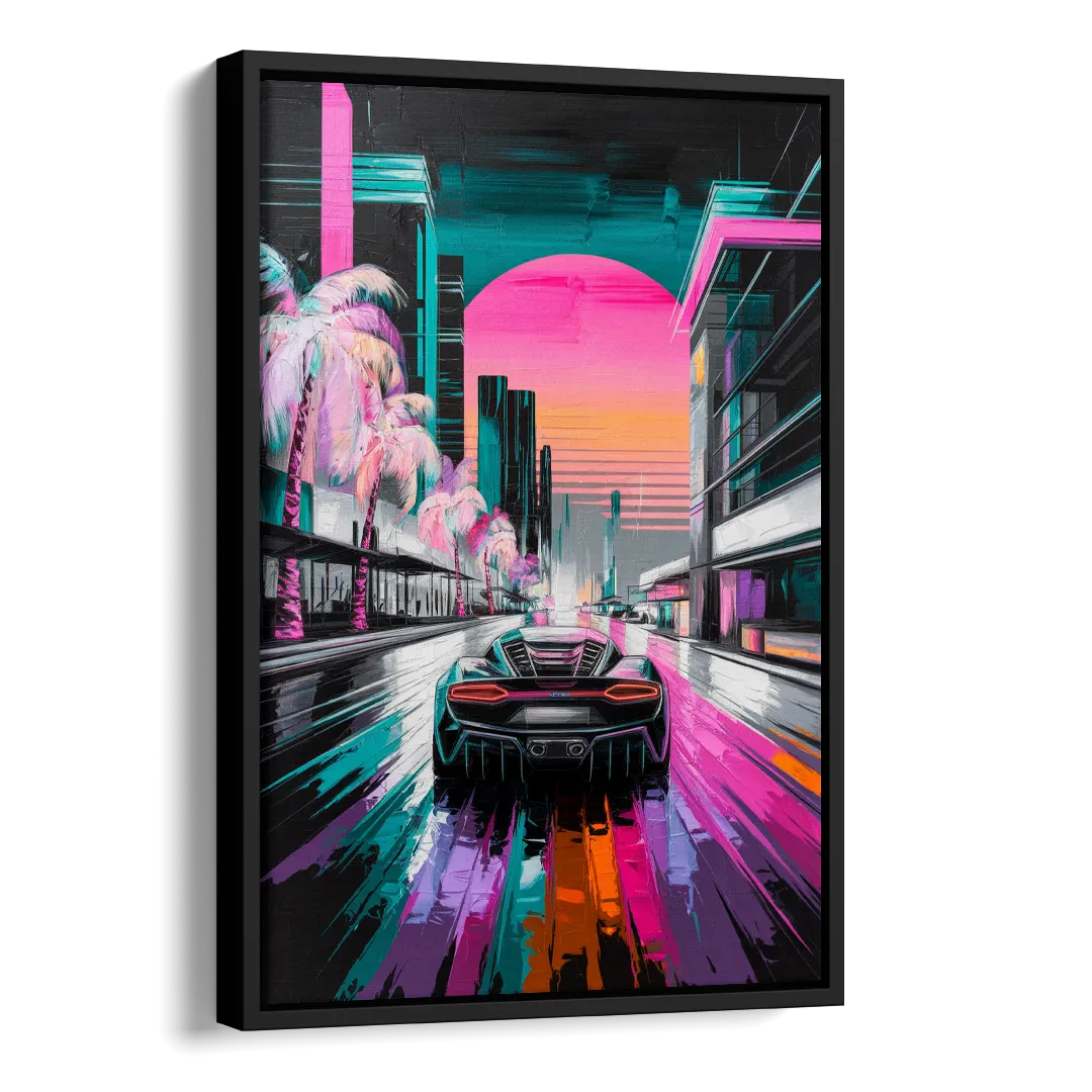 Miami Vice Neon Nights Side - Black Canvas Wall Art