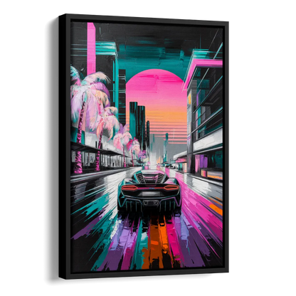 Miami Vice Neon Nights Side - Black Canvas Wall Art