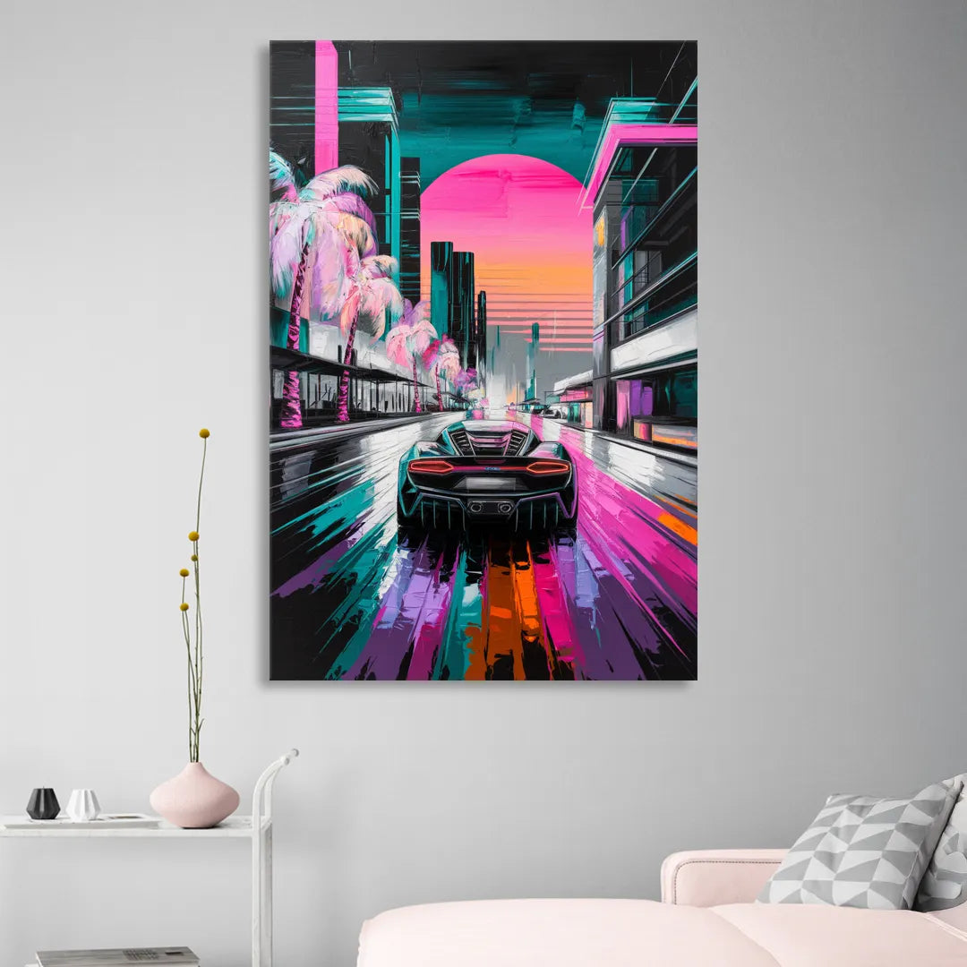 Miami Vice Neon Nights Sitting Room - Canvas Wall Art