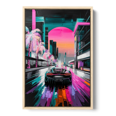 Miami Vice Neon Nights - Oak Framed Canvas Wall Art - Front