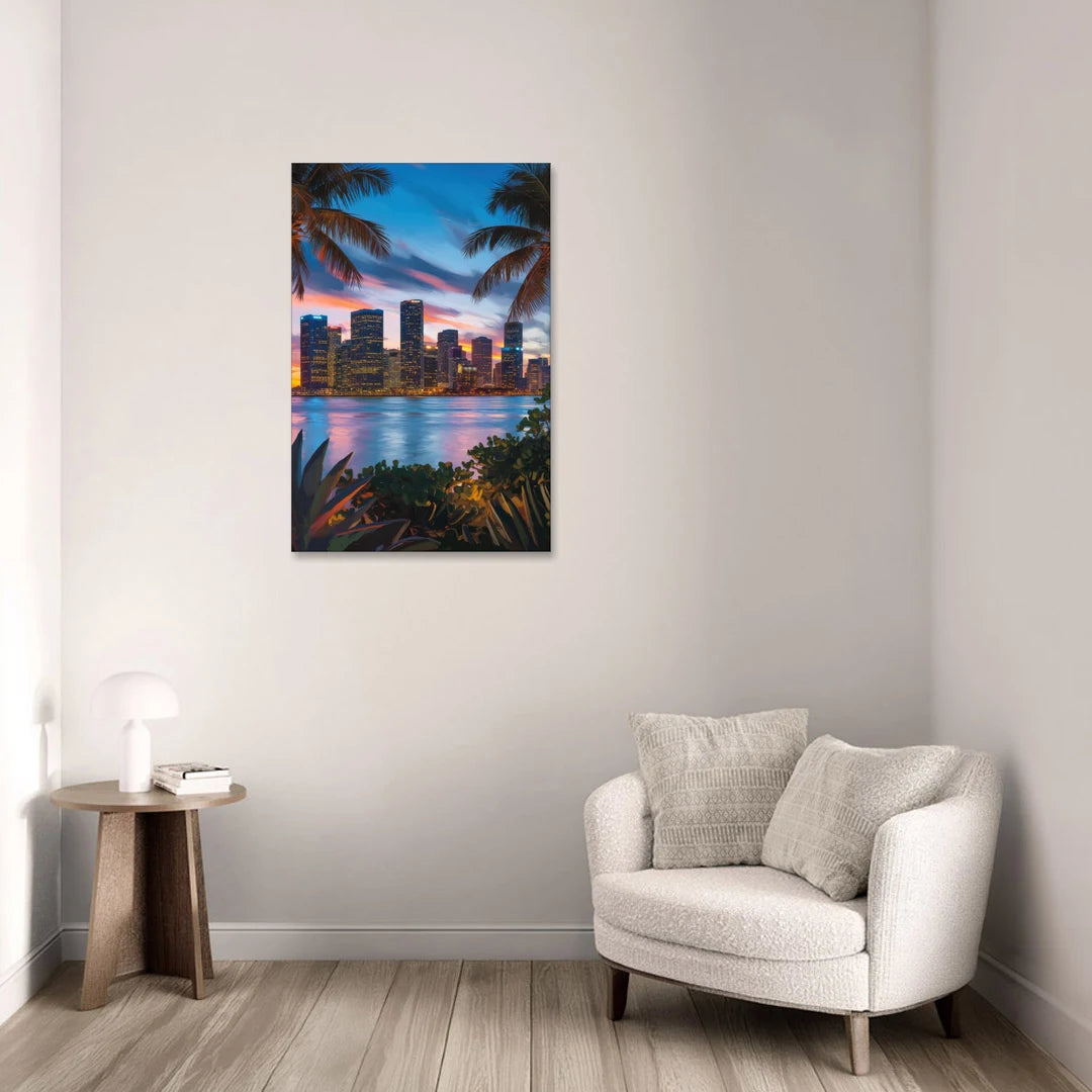 Miami Waterfront Skyline - Canvas Wall Art - Sofa - 24x36
