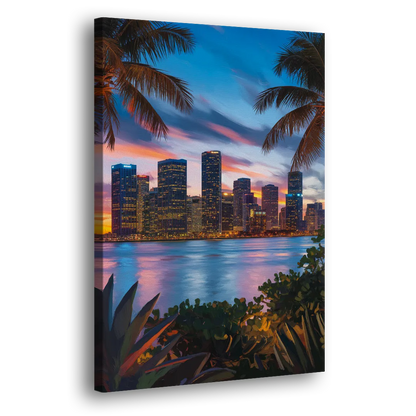 Miami Waterfront Skyline Side - Canvas Wall Art