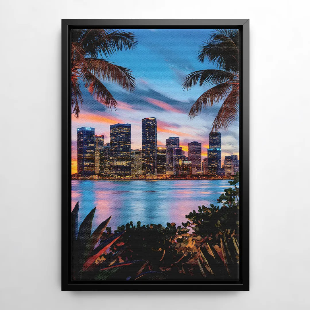 Miami Waterfront Skyline - Black Frame Canvas