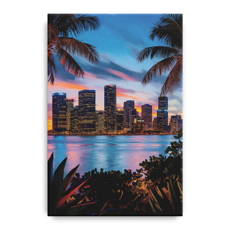 Miami Waterfront Skyline Front - Canvas Wall Art