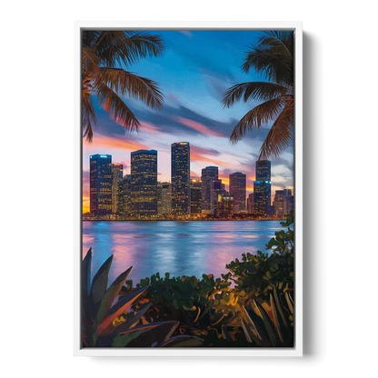 Miami Waterfront Skyline Front - White Canvas Wall Art