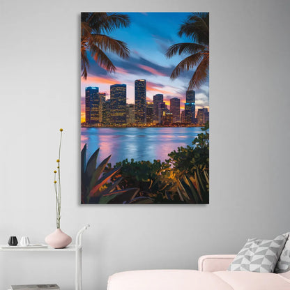 Miami Waterfront Skyline Living Room - Canvas Wall Art
